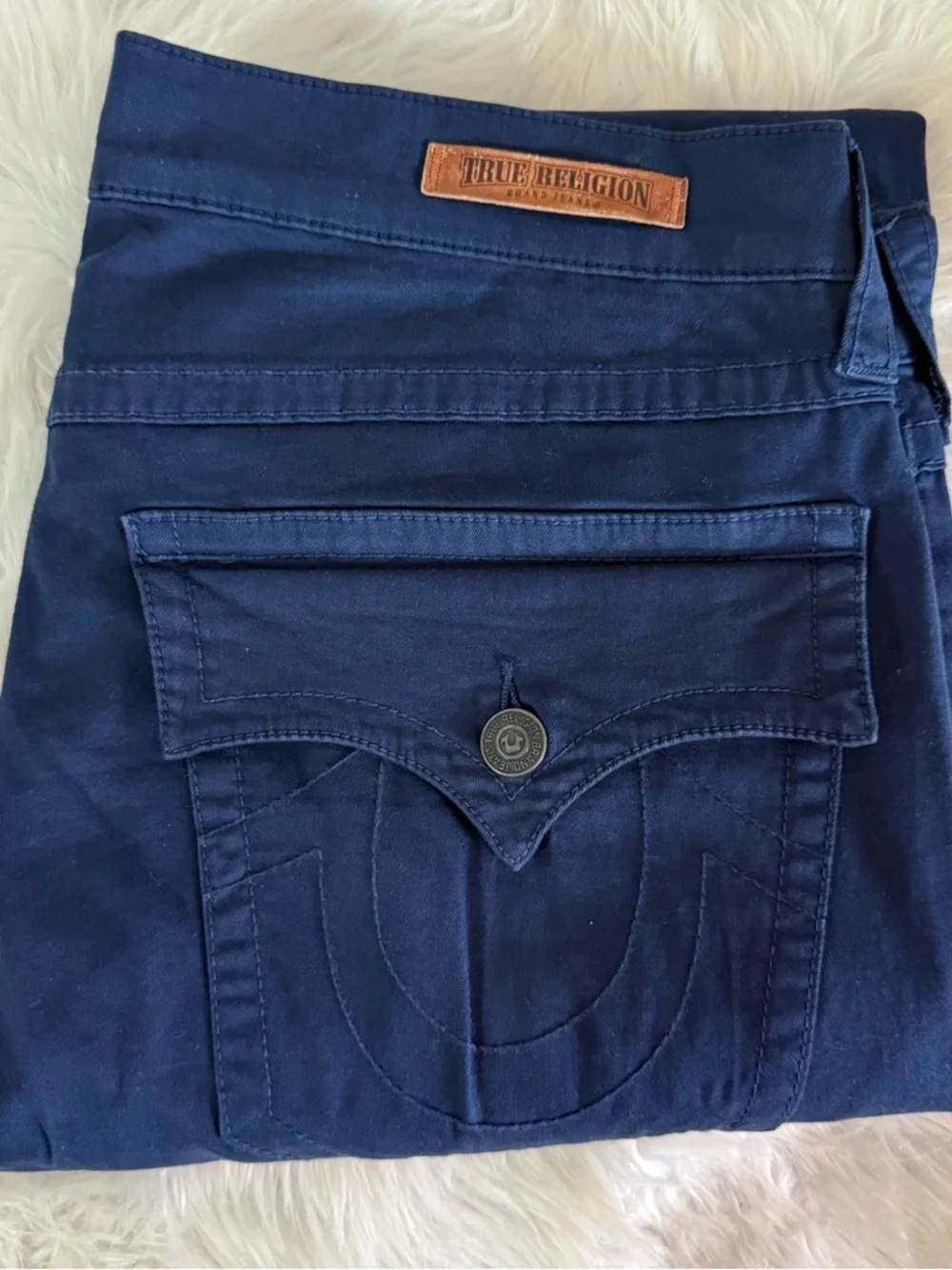 True Religion Ricky Navy Straight Leg Jeans Size 36 Stretch Denim
